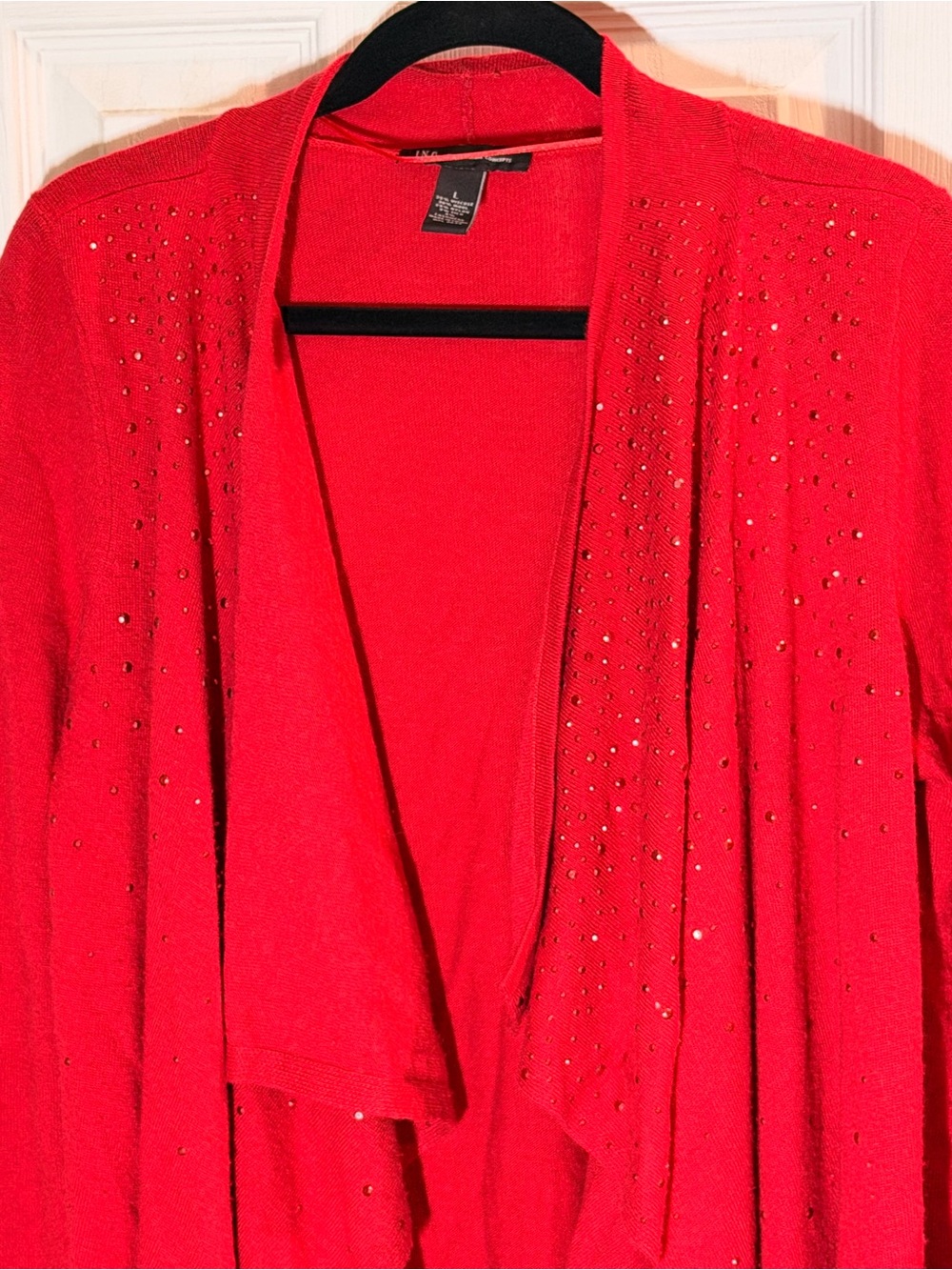 INC International Concepts Red Open-Front Embellished Drape Cardigan
